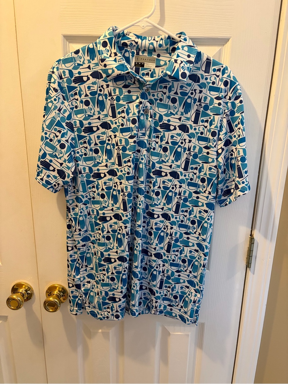 PGA Tour Teal and Navy Geometric Golf Polo